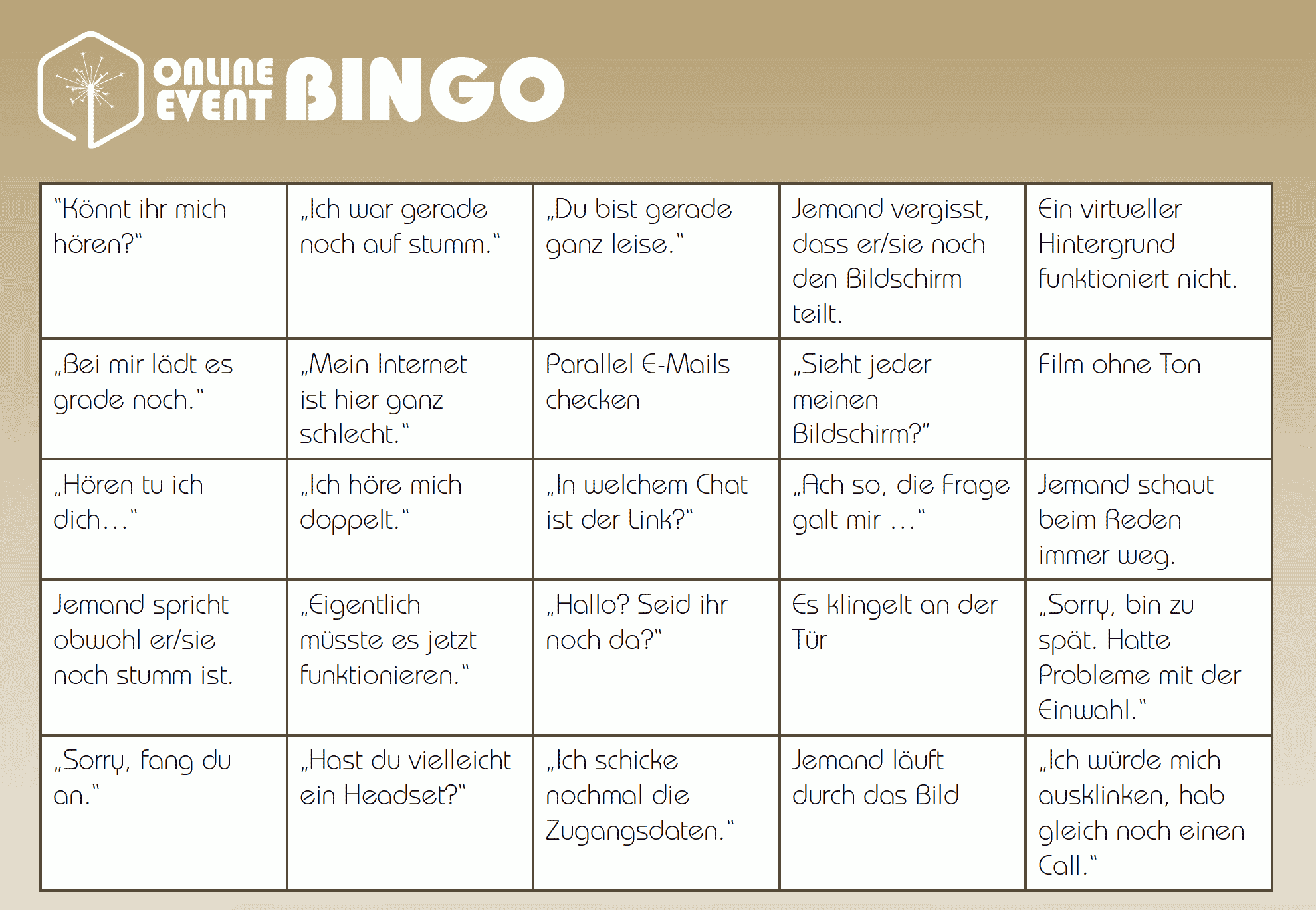 Unternehmensveranstaltungen mit Aufmerksamkeit-Bingo