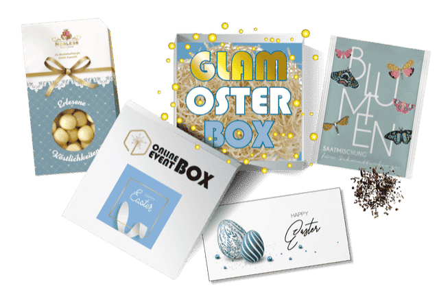 Verschenke Osterfreude mit dieser Online Event Box! Sie beinhaltet eine bunte, schmetterlingsfreundliche Saatmischung, noble Eierlikörkugeln und ein Grußkärtchen
